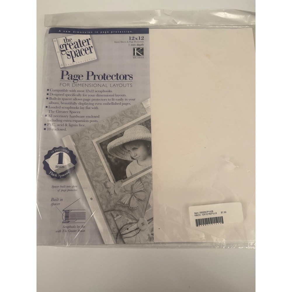 K&Company The Greater Spacer 12x12 Page Protectors 1mm Dimensional Layouts 10pk